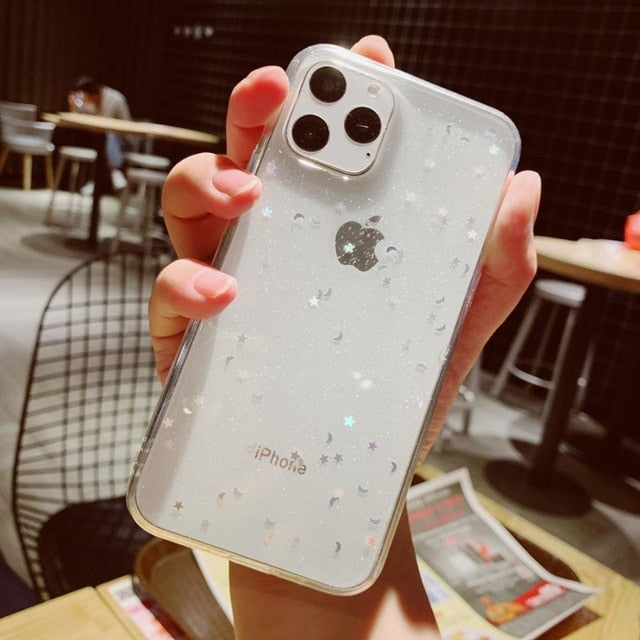 For Apple iPhone 6 6s 7 8 Plus 11 Pro 10 X XS XR Max Bling Glitter Star Moon Sparkle Sequins Soft Clear Silicone TPU Case Cover - Amzon World