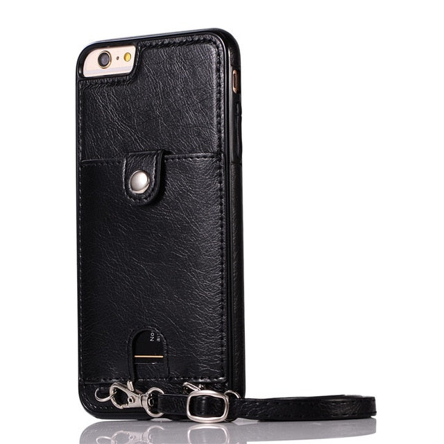 Haissky Vintage PU Leather Back Case for iPhone 11 Pro Max Xs Max XR X Wallet Card Case for iPhone 6 6S 7 8 Plus Case With Strap - Amzon World