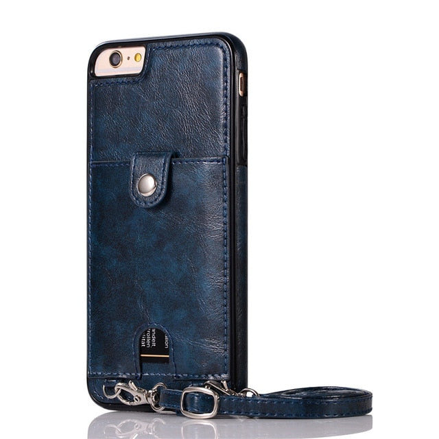 Haissky Vintage PU Leather Back Case for iPhone 11 Pro Max Xs Max XR X Wallet Card Case for iPhone 6 6S 7 8 Plus Case With Strap - Amzon World