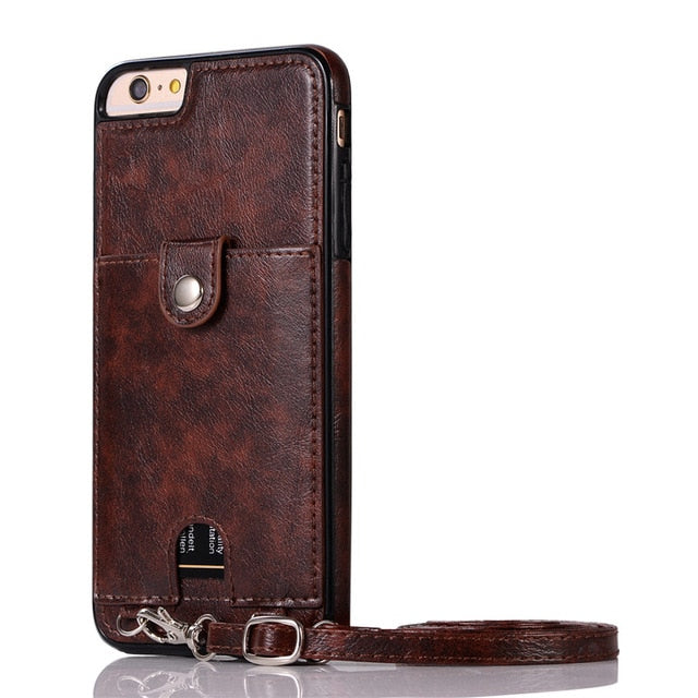 Haissky Vintage PU Leather Back Case for iPhone 11 Pro Max Xs Max XR X Wallet Card Case for iPhone 6 6S 7 8 Plus Case With Strap - Amzon World