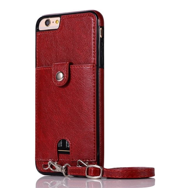 Haissky Vintage PU Leather Back Case for iPhone 11 Pro Max Xs Max XR X Wallet Card Case for iPhone 6 6S 7 8 Plus Case With Strap - Amzon World