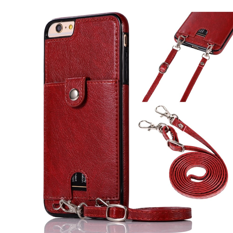 Haissky Vintage PU Leather Back Case for iPhone 11 Pro Max Xs Max XR X Wallet Card Case for iPhone 6 6S 7 8 Plus Case With Strap - Amzon World
