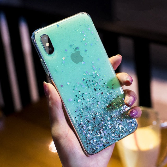 Luxury Bling Glitter Stars Sequins Case For iPhone 11 Pro XS MAX XR X Transparent Silicone Case For iphone 8 7 6 6S Plus Cover - Amzon World