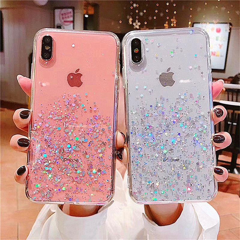 Luxury Bling Glitter Stars Sequins Case For iPhone 11 Pro XS MAX XR X Transparent Silicone Case For iphone 8 7 6 6S Plus Cover - Amzon World