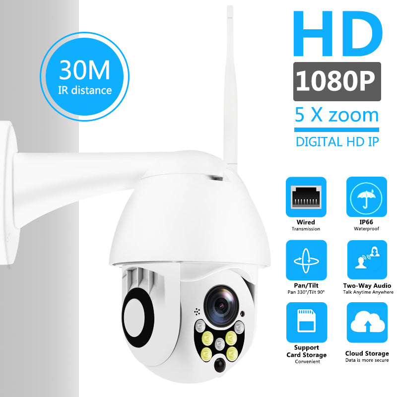 Wireless Wifi IP Camera 1080P PTZ  Outdoor Speed Dome Security Camera Pan Tilt 5X Digital Zoom Network CCTV Surveillance - Amzon World