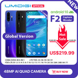 IN STOCK UMIDIGI F2 Android 10 Global Version 6.53"FHD+6GB 128GB 48MP AI Quad Camera 32MP Selfie Helio P70 Cellphone 5150mAh NFC - Amzon World