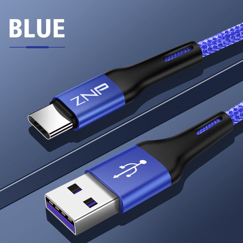 ZNP USB Type C Cable For Samsung S10 Huawei P30 Pro Fast Charge Type-C Mobile Phone Charging Wire USB C Cable for Samsung S9 S8 - Amzon World