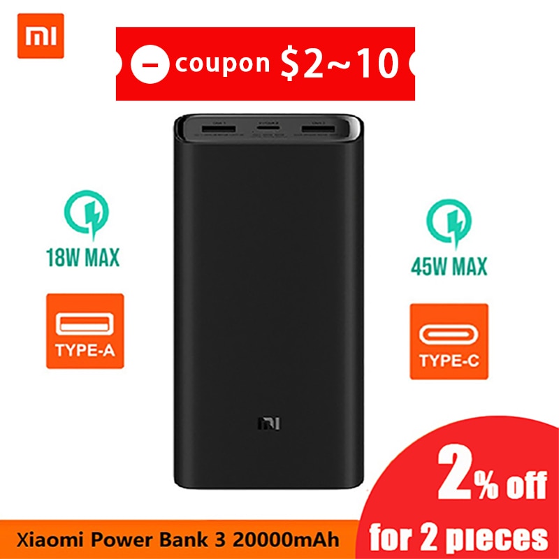 2019 NEW Xiaomi Power Bank 3 20000mAh Mi Powerbank USB-C 45W Portable Charger Dual USB Powerbank for Laptop Smartphone PLM07ZM - Amzon World