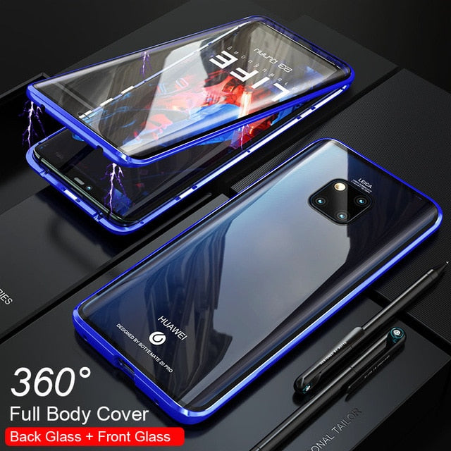 360 Full Protection Magnetic Case For huawei Mate 20 Pro Shockproof Case Cover Metal Bumber Front+Back double-sided Glass Case - Amzon World