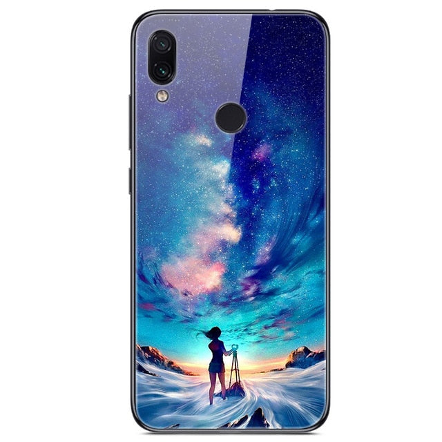 6.3'' For Xiaomi Redmi Note 7 Case Glass Back Hard Cover For Xiaomi Redmi Note 7 Case Note7 Soft Bumper Tempered Fashion Note 7S - Amzon World