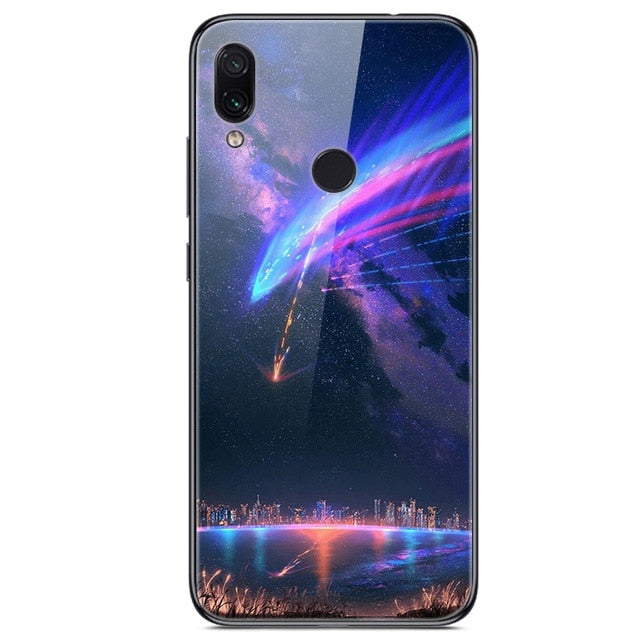 6.3'' For Xiaomi Redmi Note 7 Case Glass Back Hard Cover For Xiaomi Redmi Note 7 Case Note7 Soft Bumper Tempered Fashion Note 7S - Amzon World