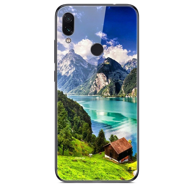 6.3'' For Xiaomi Redmi Note 7 Case Glass Back Hard Cover For Xiaomi Redmi Note 7 Case Note7 Soft Bumper Tempered Fashion Note 7S - Amzon World