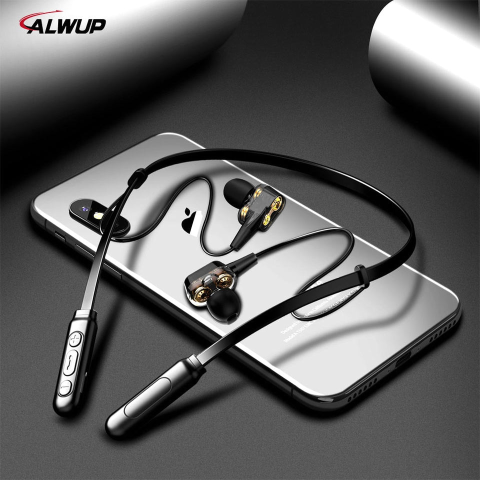 ALWUP G01 Bluetooth Earphone Wireless Headphones Four Unit Drive Double Dynamic Hybrid Deep Bass Earphone for Phone with mic 5.0 - Amzon World
