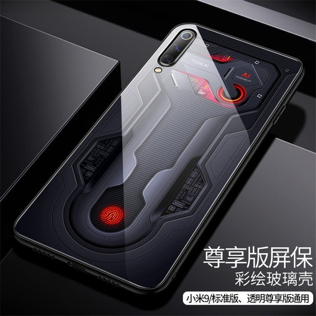 Aixuan Glass Case For Xiaomi mi 9/Mi9 Explorer/Xiaomi mi 9 SE Case painted Tempered Glass Silicon Protective full Cover Cases - Amzon World