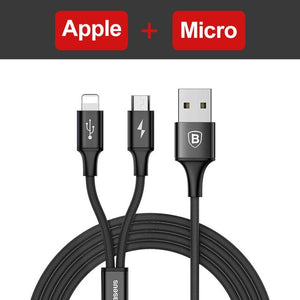 Baseus 3 in 1 USB Cable For iPhone Samsung Xiaomi Multi Fast Charge Charger Micro USB Cable 2 in 1 Mobile Phone USB Type C Cable - Amzon World