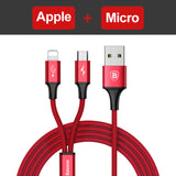 Baseus 3 in 1 USB Cable For iPhone Samsung Xiaomi Multi Fast Charge Charger Micro USB Cable 2 in 1 Mobile Phone USB Type C Cable - Amzon World