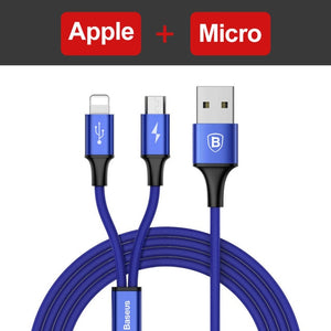 Baseus 3 in 1 USB Cable For iPhone Samsung Xiaomi Multi Fast Charge Charger Micro USB Cable 2 in 1 Mobile Phone USB Type C Cable - Amzon World