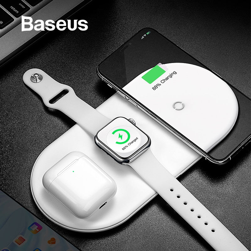 Baseus Wireless Charger For iPhone X XS MAX XR 8 Fast Wireless Full load 3 in 1 Charging Pad for Airpods 2019 Apple Watch 4 3 2 - Amzon World