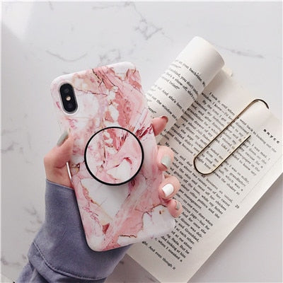 Beyour Marble Flexible Stand Holder Case For iPhone XS XS Max X 8 7 6S Plus For Huawei P20 For Samsung S10 Soft IMD Phone Cover - Amzon World