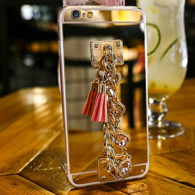 Bling Bracelet Crystal Tassel Women Case For iPhone XR XS MAX X 10 8 7 6 6S Plus 5 5S SE Phone Cases For iPhone X Mirror Cover - Amzon World