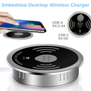 Built in Desktop Qi Fast Wireless Charger 10W 7.5W or 5W USB-A Type-C 15W Quick Charger 3.0 Embedded Caricabatter Tipe C - Amzon World