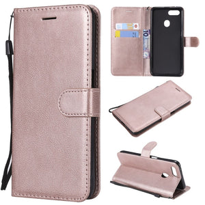 Coque Card Slot Leather Covers For OPPO A73 F5 F7 F9 R17 Solid Color Lovely Cases Shiny Book Capa Classic Mobile Phone Bags D06Z - Amzon World