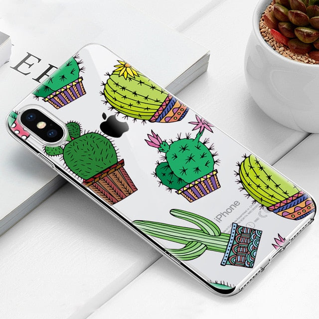 Cute Phone Case For iPhone 7 8 Plus 6 6S X XS Max XR 5 5s SE Soft Silicone Cover For iPhone 6 S PLUS 7 8 Cactus Flamingo Cases - Amzon World