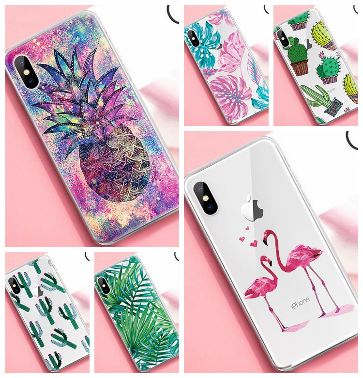 Cute Phone Case For iPhone 7 8 Plus 6 6S X XS Max XR 5 5s SE Soft Silicone Cover For iPhone 6 S PLUS 7 8 Cactus Flamingo Cases - Amzon World