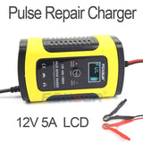 FOXSUR 12V 5A Pulse Repair Charger with LCD Display, Motorcycle & Car Battery Charger, 12V AGM GEL WET Lead Acid Battery Charger - Amzon World