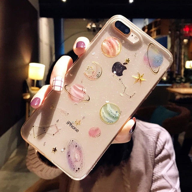 Fashion Shining Glitter Space planet phone Cases For iphone 11 X XR XS MAX 6 6S Plus 7 8 Plus Soft silicon Star back cover Case - Amzon World