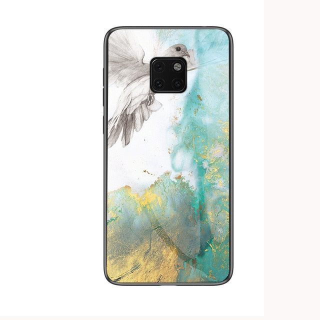 For Huawei Mate 20 Pro Case Luxury Marble Grain Hard Tempered Glass Protective Back Cover Case for huawei mate 20 20pro mate20 - Amzon World