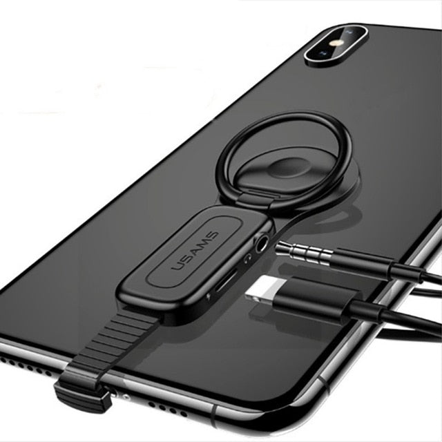 For Lighting Dual Adapter & Ring Holder USAMS 3.5mm Audio&charger Adjust Phone Holder fast charging for iPhone iOS Adapter OTG - Amzon World