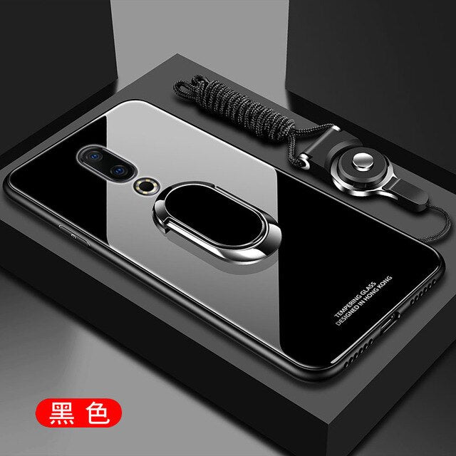 For Meizu 16Th Case Hard Tempered Glass With Stand Ring Magnet Protective Back Cover Case for meizu 16 16th Plus 16 th shell - Amzon World