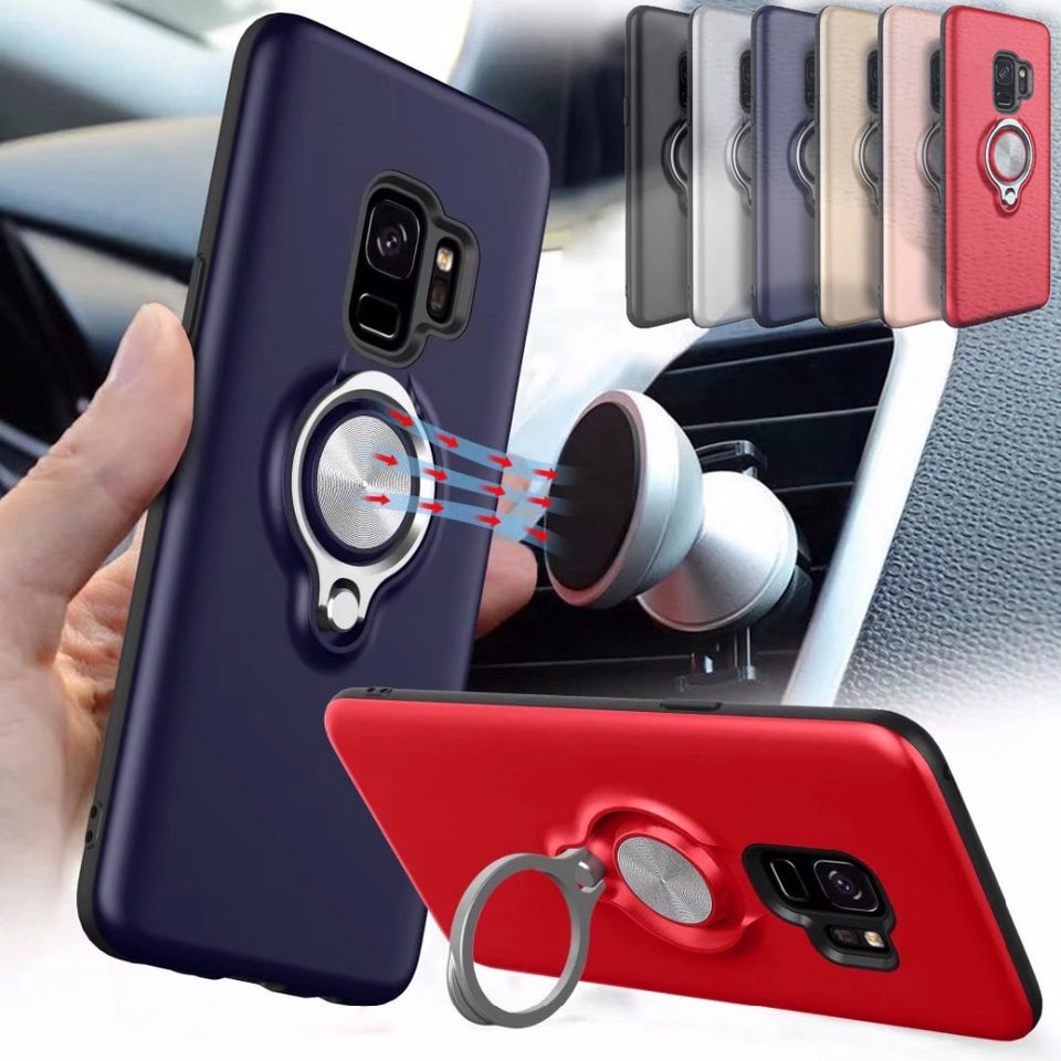 For Samsung Galaxy S9 PLUS case Car Holder Stand Magnet Suction Finger Ring Cover For S7 EDGE A8 2018 S8 S10 PLUS S10E NOTE 9 8 - Amzon World