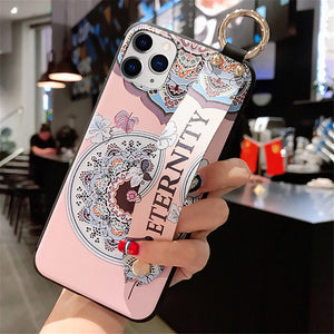For iPhone 11 Case Fashion Flower Phone Holder Case for iPhone 8 Plus 6 6s 7 X XR XS 11 pro max Soft TPU Wrist Strap Cover Etui - Amzon World