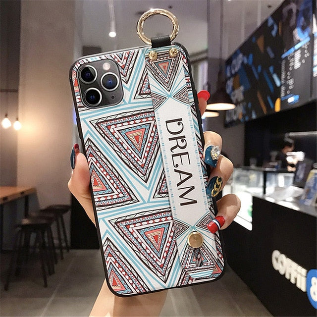 For iPhone 11 Case Fashion Flower Phone Holder Case for iPhone 8 Plus 6 6s 7 X XR XS 11 pro max Soft TPU Wrist Strap Cover Etui - Amzon World