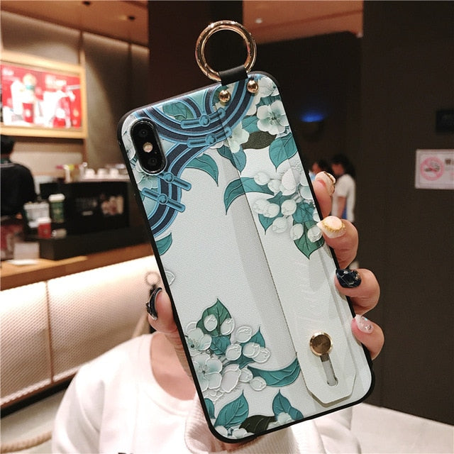 For iPhone 11 Case Fashion Flower Phone Holder Case for iPhone 8 Plus 6 6s 7 X XR XS 11 pro max Soft TPU Wrist Strap Cover Etui - Amzon World