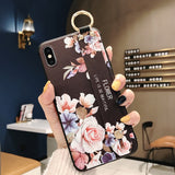 For iPhone 11 Case Fashion Flower Phone Holder Case for iPhone 8 Plus 6 6s 7 X XR XS 11 pro max Soft TPU Wrist Strap Cover Etui - Amzon World