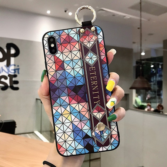 For iPhone 11 Case Fashion Flower Phone Holder Case for iPhone 8 Plus 6 6s 7 X XR XS 11 pro max Soft TPU Wrist Strap Cover Etui - Amzon World