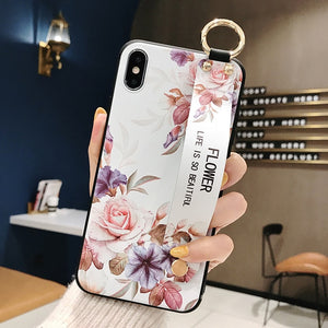 For iPhone 11 Case Fashion Flower Phone Holder Case for iPhone 8 Plus 6 6s 7 X XR XS 11 pro max Soft TPU Wrist Strap Cover Etui - Amzon World