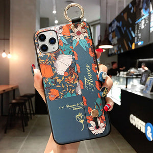 For iPhone 11 Case Fashion Flower Phone Holder Case for iPhone 8 Plus 6 6s 7 X XR XS 11 pro max Soft TPU Wrist Strap Cover Etui - Amzon World