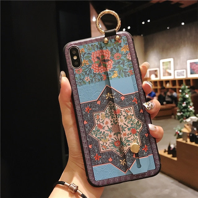For iPhone 11 Case Fashion Flower Phone Holder Case for iPhone 8 Plus 6 6s 7 X XR XS 11 pro max Soft TPU Wrist Strap Cover Etui - Amzon World