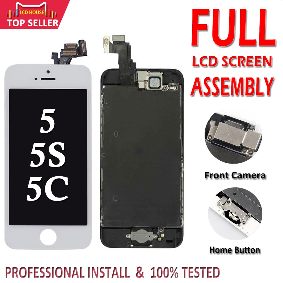 Full Set LCD Display for iPhone 5 5C 5S 5G LCD Screen Touch Digitizer Full Assembly LCD Replacement Pantalla+Home Button+Camera - Amzon World