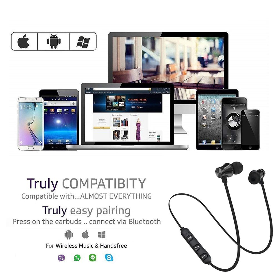 Magnetic Wireless Bluetooth Earphone Stereo Sports Waterproof Earbuds Wireless in-ear Headset with Mic For IPhone 7 Samsung - Amzon World