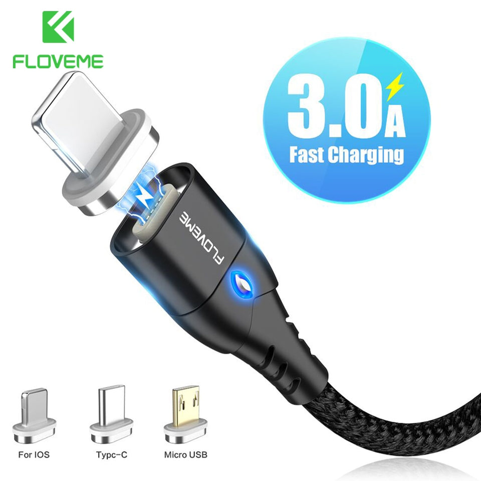 FLOVEME Magnetic Cable Micro USB Type C For iPhone Lighting Cable 1M 3A Fast Charging Wire Type-C Magnet Charger Phone Cable - Amzon World