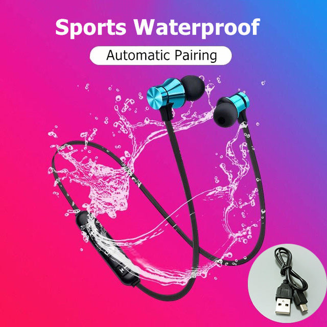 Magnetic Wireless Bluetooth Earphone Stereo Sports Waterproof Earbuds Wireless in-ear Headset with Mic For IPhone 7 Samsung - Amzon World