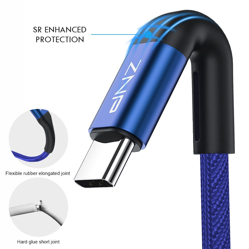 ZNP USB Type C Cable For Samsung S10 Huawei P30 Pro Fast Charge Type-C Mobile Phone Charging Wire USB C Cable for Samsung S9 S8 - Amzon World
