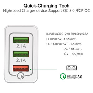 Universal 18 W USB Quick charge 3.0 5V 3A for Iphone 7 8 EU US Plug Mobile Phone Fast charger charging for Samsug s8 s9 Huawei - Amzon World