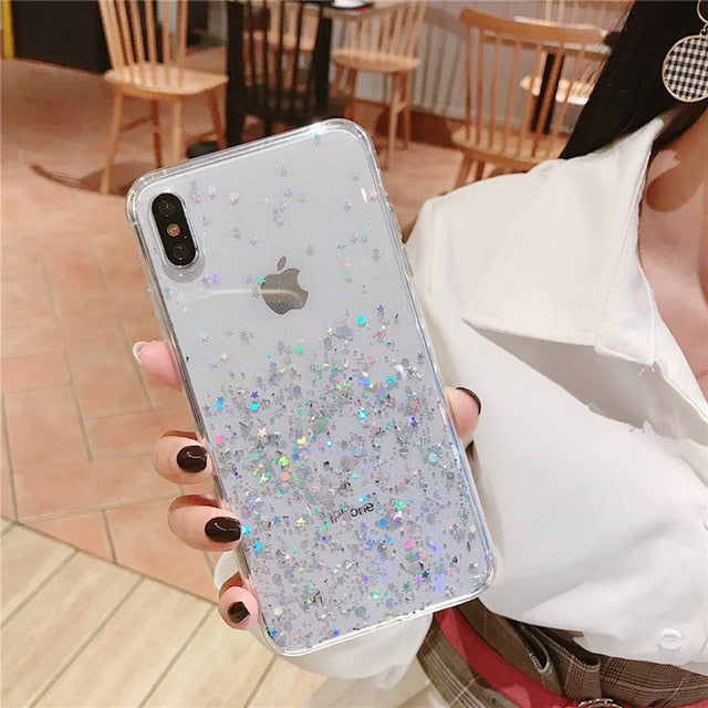 Heyytle Glitter Bling Sequins Case For iphone 8 7 Plus 6 6s Epoxy Star Transparent Case For iphone X XR XS MAX 10 Soft TPU Cover - Amzon World