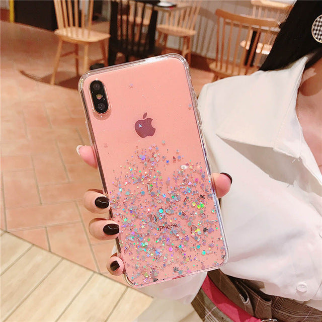 Heyytle Glitter Bling Sequins Case For iphone 8 7 Plus 6 6s Epoxy Star Transparent Case For iphone X XR XS MAX 10 Soft TPU Cover - Amzon World